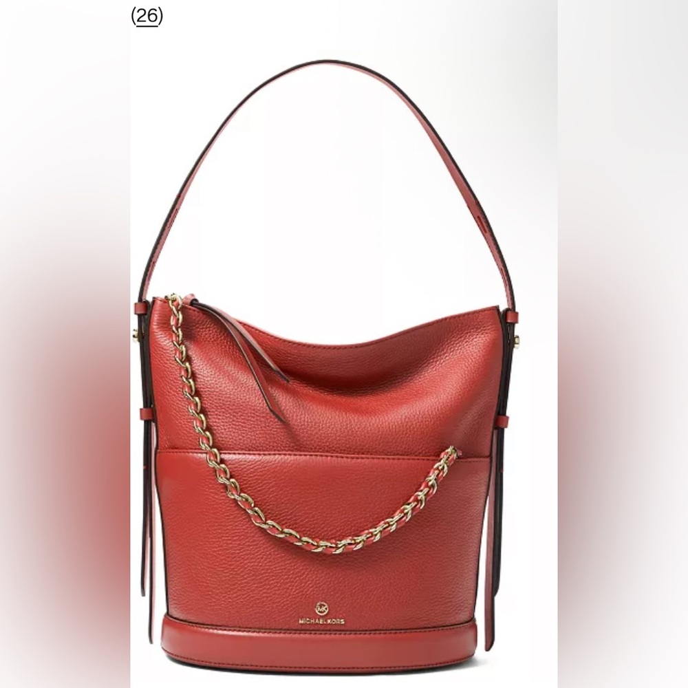 Michael Kors Reese Pebbled leather Shoulder Bag with Gold Chain